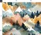 Watercolor Mountain Green Orange Woodland Pine Forest Adventure Custom Printed Fabric by Spoonflower Various Fabrics by the Yard or Fat Quarter 15047166